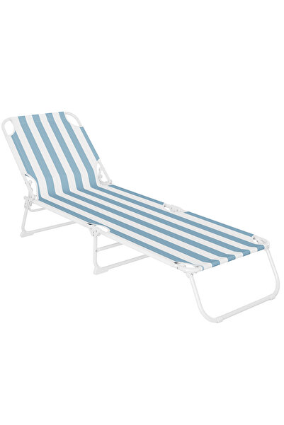 Danex Sezlong pliant , 186 x 56 cm, pentru plaja sau gradina, alb albastru, c...