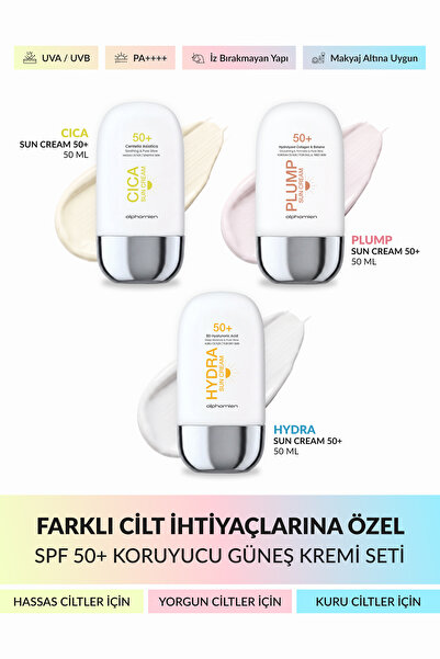 ALPHAMİEN Cica Sun Cream + Plump Sun Cream + Hydra Sun Cream SPF50+ PA++++ UV...