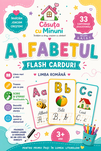 Casuta cu Minuni Flash Carduri Alfabet Român – Cartonașe Educaționale Reutili...