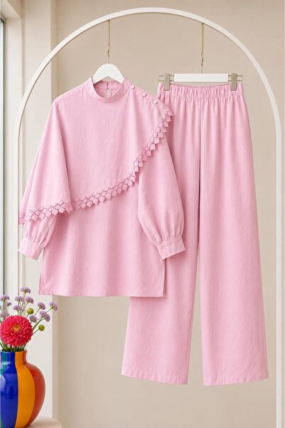 MODA VEDAT Women's Tunic Guipure Detailed Trousers Set -0700