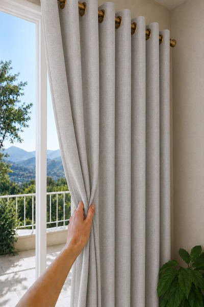 De'Vor Stone Color Linen Look Decorative Background Curtain, Bird's Eye Plant...