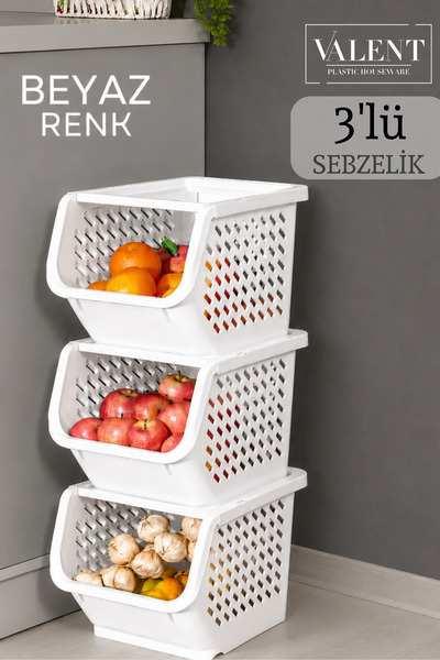 VALENT 3'lü Patates & Soğanlık, Kapaklı Katlı Sebzelik, Oyuncak Sepeti, Banyo...
