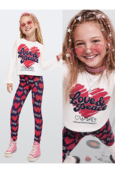 Denokids Girls' Double Leggings Set Heart Cotton T-Shirt and Leggings Fun Des...