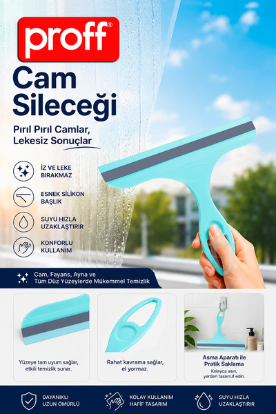 Proff Cam Sileceği Çekçek-Turkuaz-En-23 cm Boy-22,5 cm