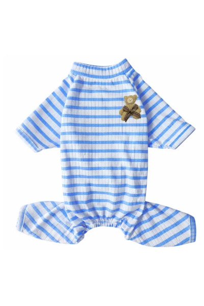 GedyCo The Best Blue Striped Small Breed Dog Combed Cotton Jumpsuit Pajamas