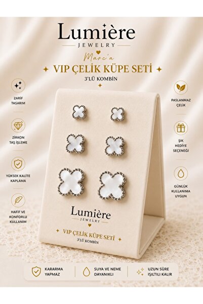 LUMİERE JEWELRY GÜMÜŞ BEYAZ YONCA KÜPE SETI