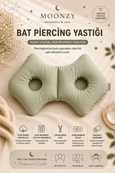 moonzy - minimalist & cozy MOONZY BAT Çift Kulak Delikli Piercing Yastığı Aya...