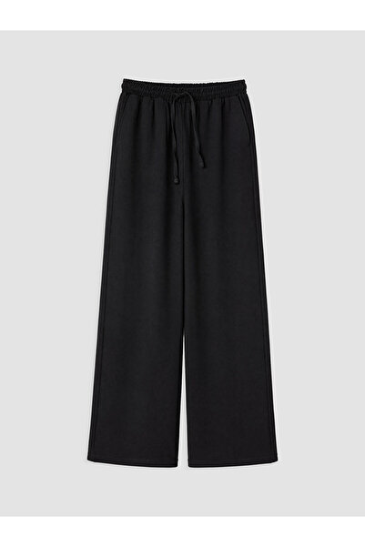 LC Waikiki Black Elastic Waist Wide Leg Women's Trousers