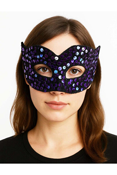 evimdeyokyok Purple sequin ballgown after-party mask with elastic back