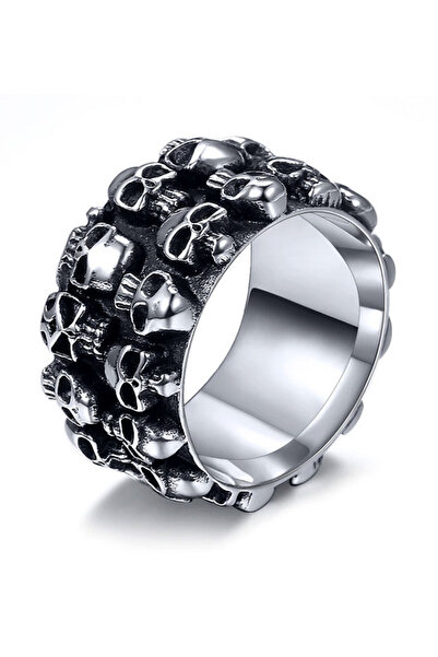 VeeShop Massive punk ring, wide wedding ring with skulls