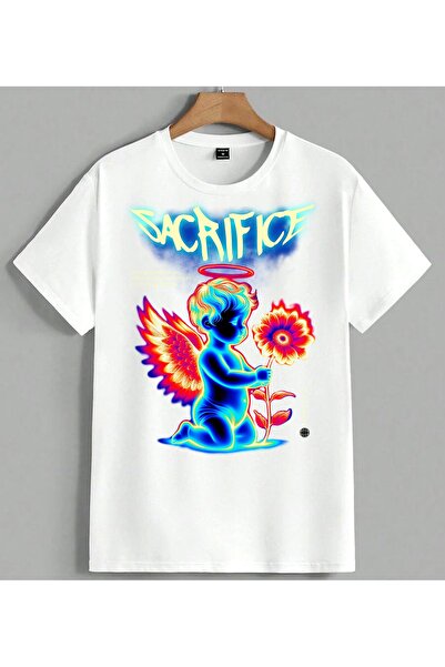 ELFERA Sacrifice Angel Neon Color Printed Unisex Oversize T-Shirt White
