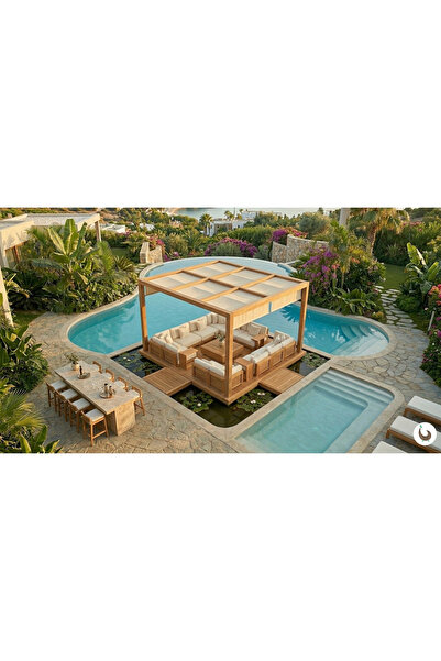 Kunter Mobilya Veranda / Bahçe Oturma Grubu Luxury Tik (Teak Wood) Square