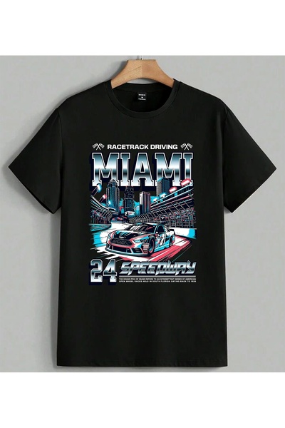 ELFERA Miami Speedway Racing Arsiv Printed Unisex Oversize T-Shirt Black