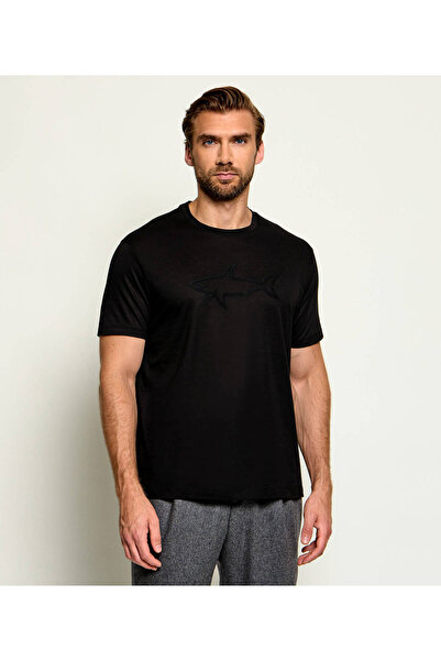 PAUL&SHARK Men's Regular Fit Round Neck Logo Embossed Cotton Short Sleeve Bla...