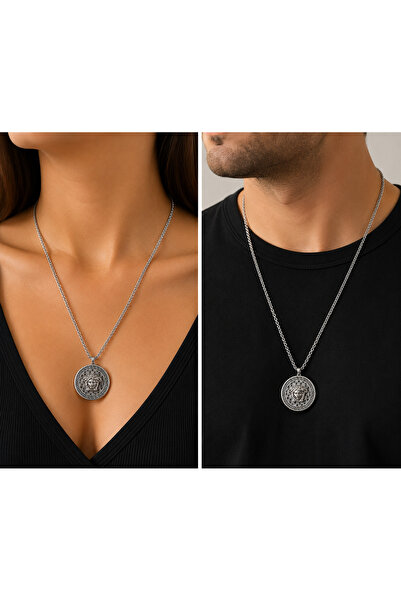 Bymiel Unisex Medusa Figürlü Gümüş Renk 316L Paslanmaz Çelik Yuvarlak Kolye