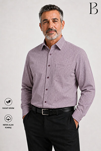 BURSPA Relaxed Fit Long Sleeve Striped Classic Men's Dad Shirt