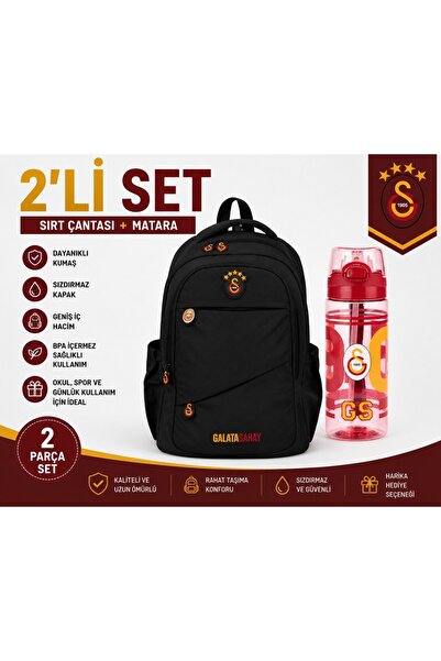 Galatasaray Lisanslı Siyah Sırt Çantası 26547+ Matara 26567