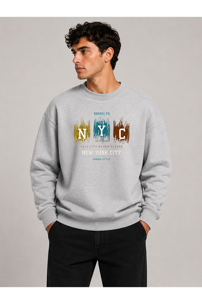 herkesemoda Nyc majica sa otisnutim logom, okruglim izrezom i dvostrukim koncem