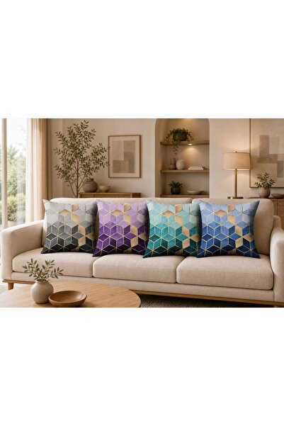 dekomingo Geometrik Desenli 4 Kırlent Kılıfı (43x43 cm) Modern Dekoratif Kolt...