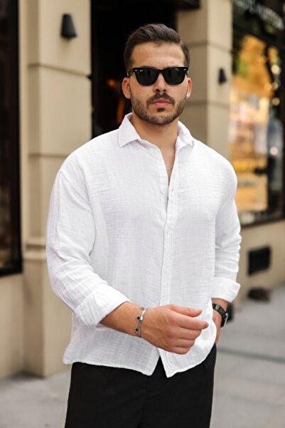 pazarella Men's relaxed fit cotton muslin shirt