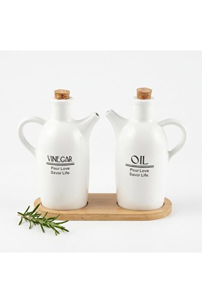AKDC Ceramic Oil & Vinegar Bottle Set with Tray 17 cm
