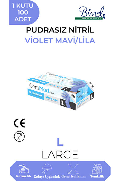 COREMED قفازات فحص النتريل ليلك مقاس L - عبوة واحدة تحتوي على 100 قطعة