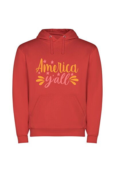 iLovePrints Colorful Americana View Φούτερ με κουκούλα σε χρώμα Κόκκινο