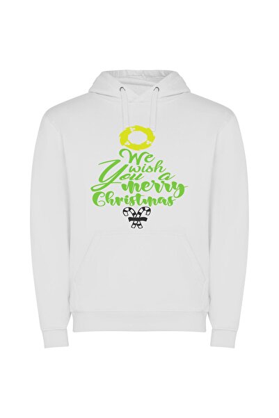 iLovePrints Festive Grinch's Merry Tree Φούτερ με κουκούλα σε χρώμα Λευκό