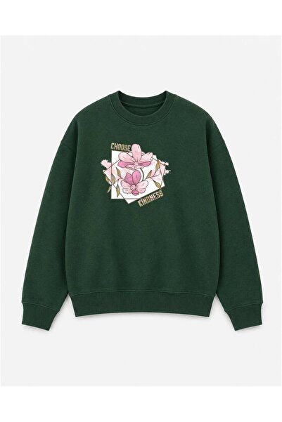 herkesemoda Choose Floral Printed 2 Thread Threaded Crew Neck Sweatshirt