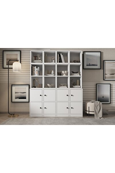 Vivense LEKSA 8 KAPAKLI RAFLI KİTAPLIK 130 CM BEYAZ KTP-1319-Ç