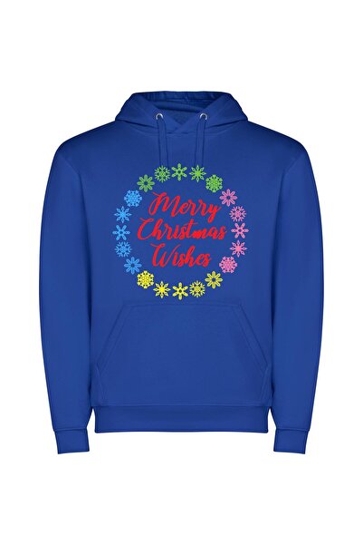 iLovePrints Festive Snowflake Greetings Φούτερ με κουκούλα σε χρώμα Μπλε