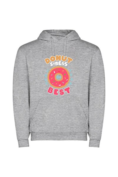 iLovePrints Donut De-Stress, Do Your Best! Φούτερ με κουκούλα σε χρώμα Γκρι