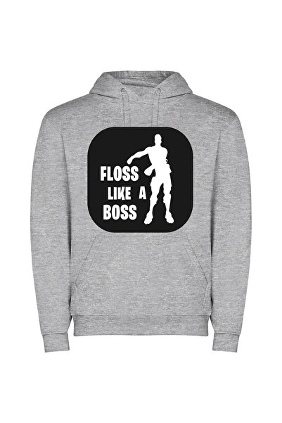 iLovePrints Boss Fortnite Fantasy Sticker Φούτερ με κουκούλα σε χρώμα Γκρι