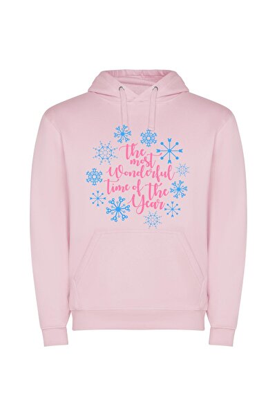 iLovePrints Wonderful Snowflake Spectacle 2018 Φούτερ με κουκούλα σε χρώμα Ροζ