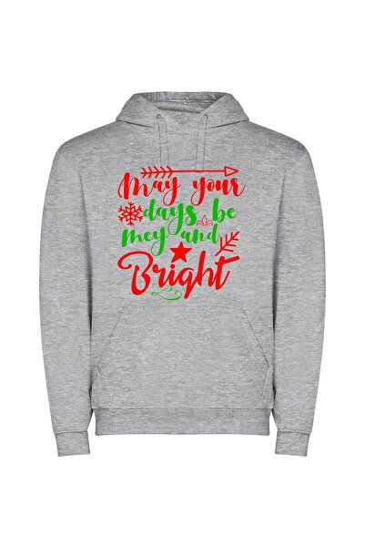 iLovePrints Merry & Bright Greetings Φούτερ με κουκούλα σε χρώμα Γκρι