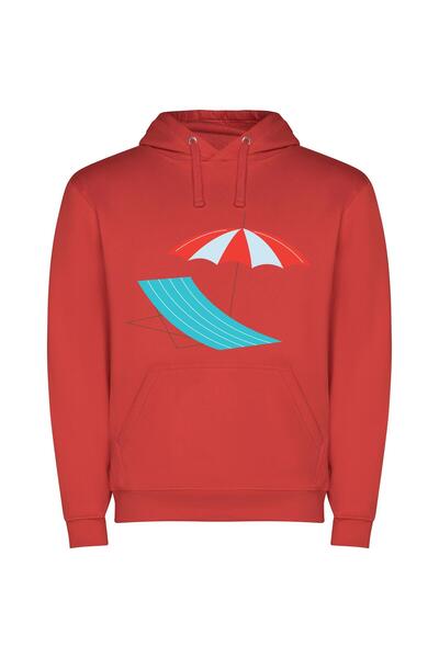 iLovePrints Colorful Sun Lounger Delight Φούτερ με κουκούλα σε χρώμα Κόκκινο