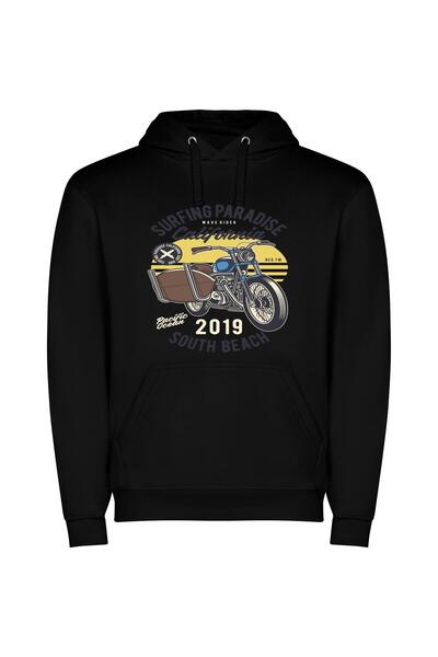 iLovePrints Surfing Motorcycle Dream Φούτερ με κουκούλα σε χρώμα Μαύρο