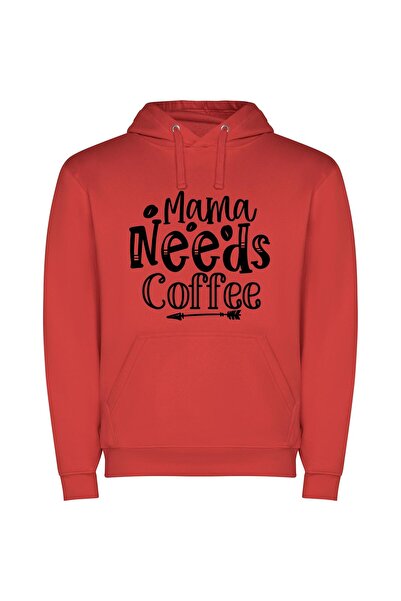 iLovePrints Monochrome Mama's Coffee Craving Φούτερ με κουκούλα σε χρώμα Κόκκινο