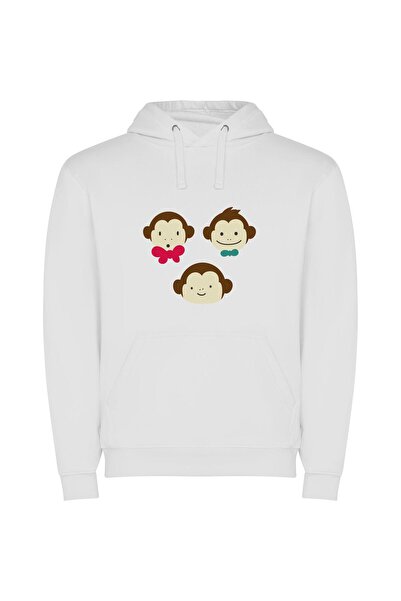 iLovePrints Dapper Trio of Monkeys Φούτερ με κουκούλα σε χρώμα Λευκό