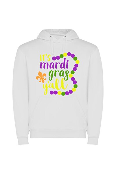 iLovePrints Mardi Gras Extravaganza: SVG Bliss Φούτερ με κουκούλα σε χρώμα Λευκό