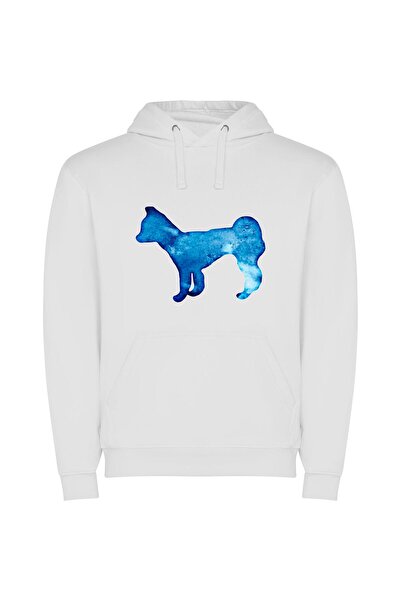 iLovePrints Blue Silhouette Inspired Φούτερ με κουκούλα σε χρώμα Λευκό