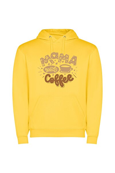 iLovePrints Mama's Yummy Coffee Cup Φούτερ με κουκούλα σε χρώμα Κίτρινο