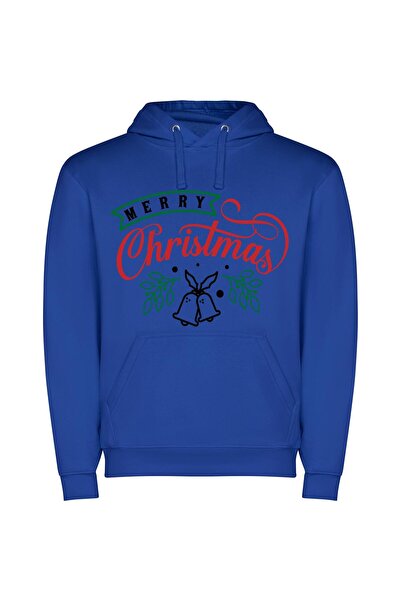 iLovePrints Jingle Joy: Merry Sign Φούτερ με κουκούλα σε χρώμα Μπλε