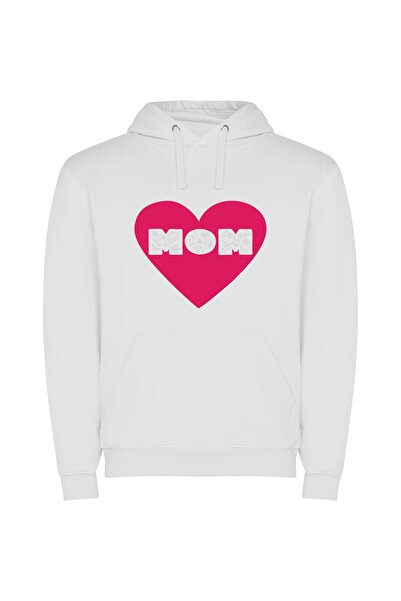 iLovePrints Mom's Floral Heart Φούτερ με κουκούλα σε χρώμα Λευκό