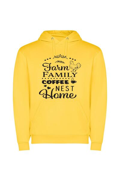 iLovePrints Farm Nest Coffee Home Φούτερ με κουκούλα σε χρώμα Κίτρινο