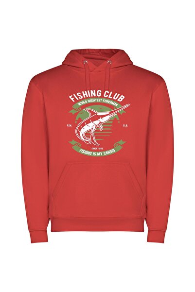 iLovePrints Fishing for Wild Success Φούτερ με κουκούλα σε χρώμα Κόκκινο