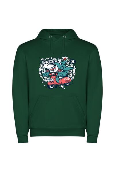 iLovePrints Scooting Sharp Shark Φούτερ με κουκούλα σε χρώμα Πράσινο