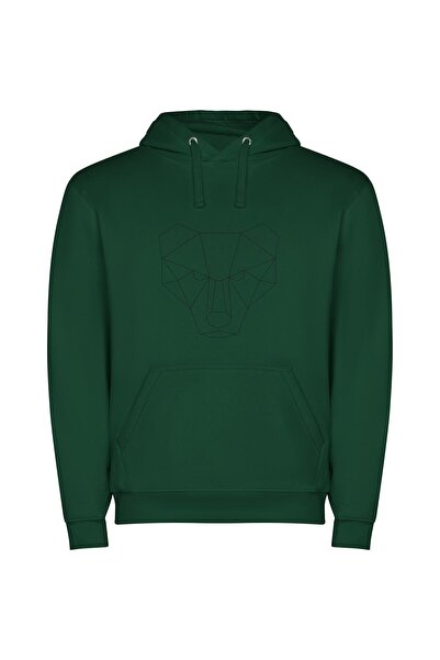 iLovePrints Minimalist Polygon Bear Φούτερ με κουκούλα σε χρώμα Πράσινο