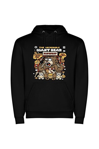 iLovePrints Fierce Inked Bear Φούτερ με κουκούλα σε χρώμα Μαύρο