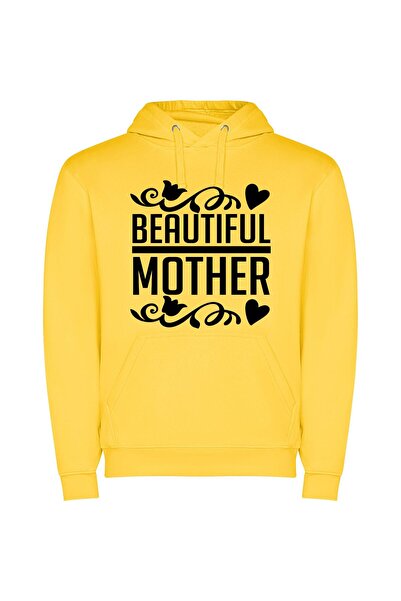 iLovePrints Elegantly Captured Motherhood Φούτερ με κουκούλα σε χρώμα Κίτρινο